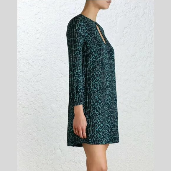 Zimmermann Teal & Black Animal Print Keyhole Dress – Size 0 - Picture 2 of 11